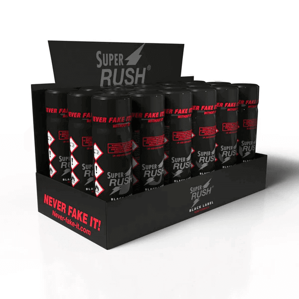 18 Pack Super Rush Black Label Large Bottle Poppers 24ml Super Rush Black Label Velika Steklenička Poppers 24 ml